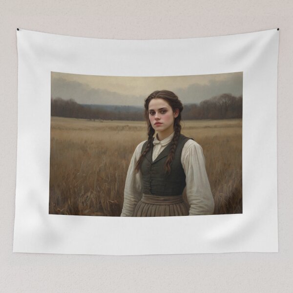 Item preview,  Autumnal fall seasonal art of a beautiful woman standing in a field after Bougereau designed and sold by Vintage Designs +.