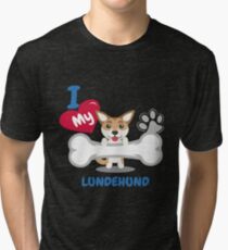 LUNDEHUND Cute Dog Gift Idea Funny Dogs Tri-blend T-Shirt