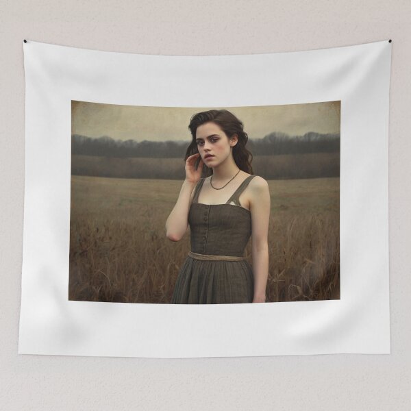 Item preview, Autumnal fall seasonal art of a beautiful woman standing in a corn field after Bougereau designed and sold by Vintage Designs +.