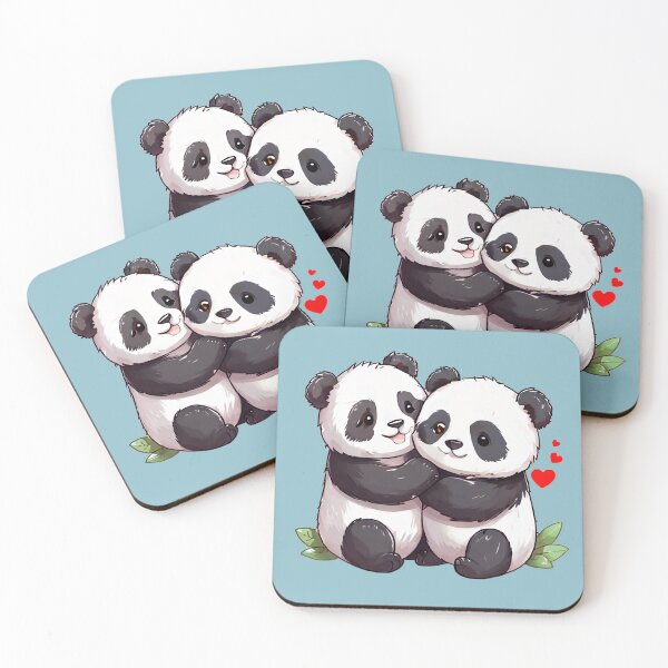 Item preview, Cute Pandas huging eachother with red Hearts Kawaii  designed and sold by Juana-.