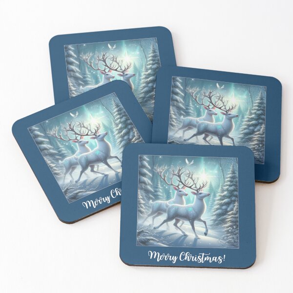 Item preview, Merry Christmas with glittering white rain deers designed and sold by coloursforkids.