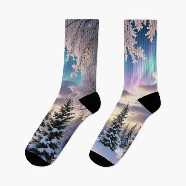 Item preview, Christmas motif: Snowy winter forest, ice crystals, northern lights designed and sold by MarionsArt.