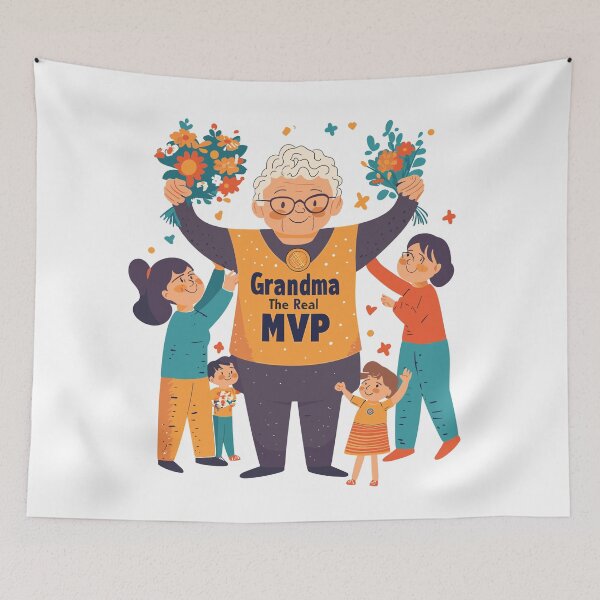 Artikelvorschau, "Oma, die wahre MVP" mit Familien- und Blumenillustration entworfen und verkauft von ThreadQuirk.