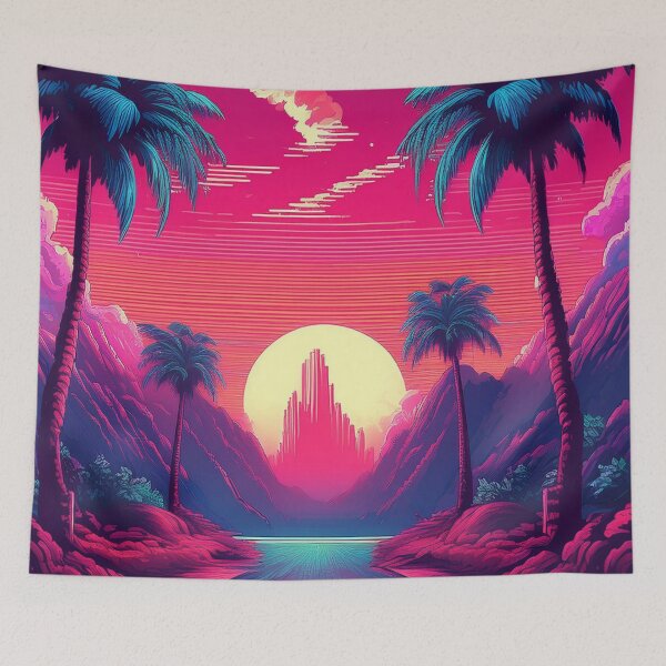 Item preview, Neon Sunset Paradise - Retro 80s Tropical Vibes designed and sold by RaiyaTees.