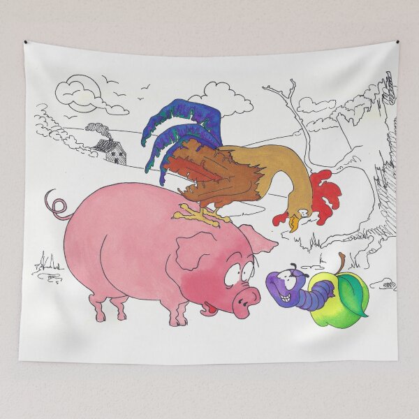 Item preview, Humorous Cartoon Farmyard with Pig, Rooster and Grub designed and sold by Amanda Roussos.