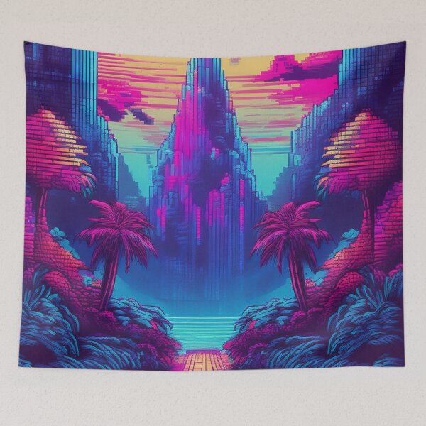 Item preview, Neon Tropical Futuristic Landscape – Sci-Fi Vibes designed and sold by RaiyaTees.