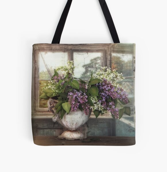 Lilacs in the window All Over Print Tote Bag