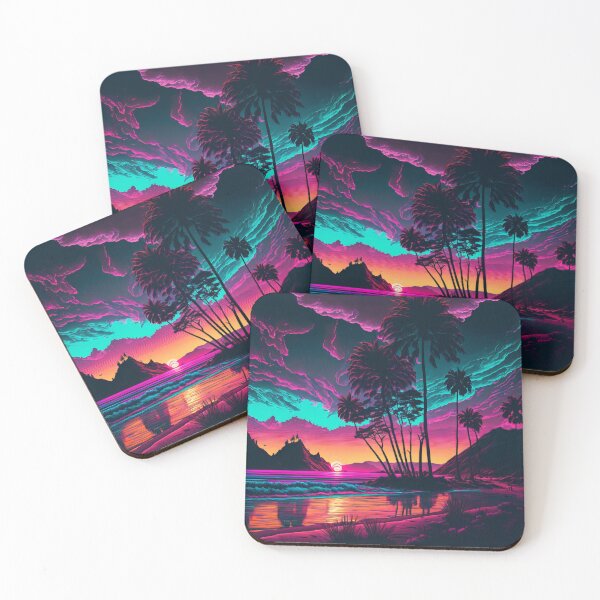 Item preview, Neon Sunset on a Tropical Shore Vaporwave designed and sold by AdamesArtStudio.