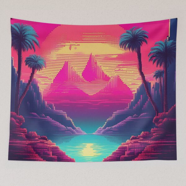 Item preview, Retro Neon Tropical Sunset – Futuristic Art designed and sold by RaiyaTees.