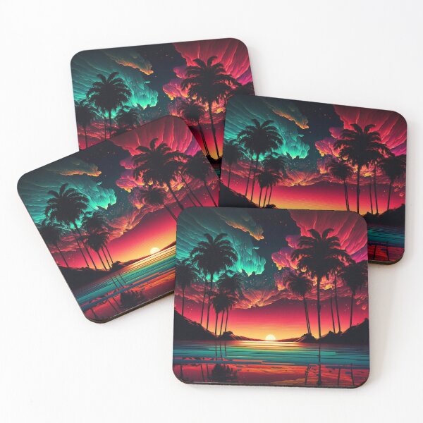 Item preview, Neon Twilight Over Tropical Island Retro Style designed and sold by AdamesArtStudio.