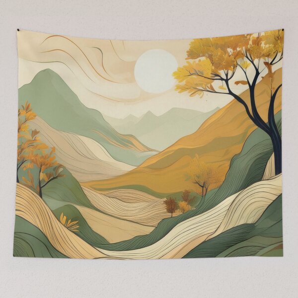 Item preview, Autumn River Flowing Through Hills – Serene Nature designed and sold by RaiyaTees.