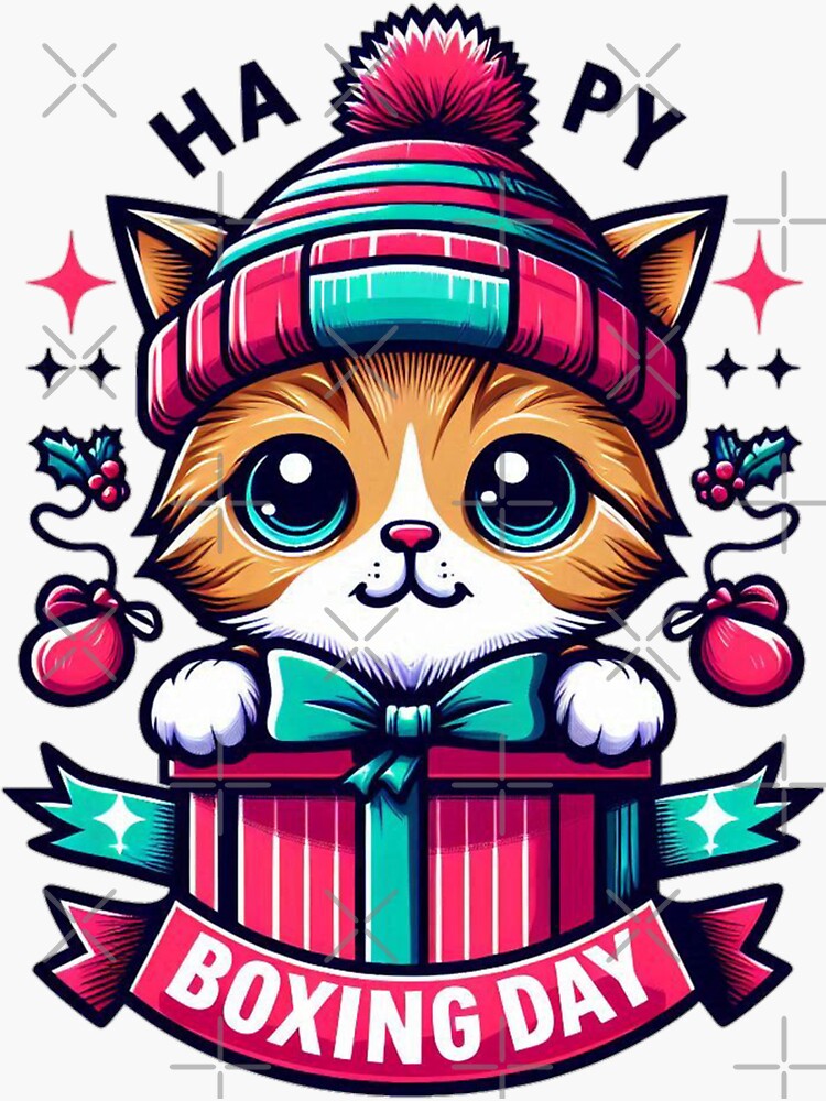 Thumbnail 3 of 3, Sticker, A cute cat wish you a Happy boxing day designed and sold by Coollzone.
