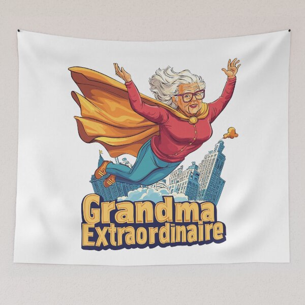 Item preview, "Grandma Extraordinaire" Flying Superhero Illustration designed and sold by ThreadQuirk.