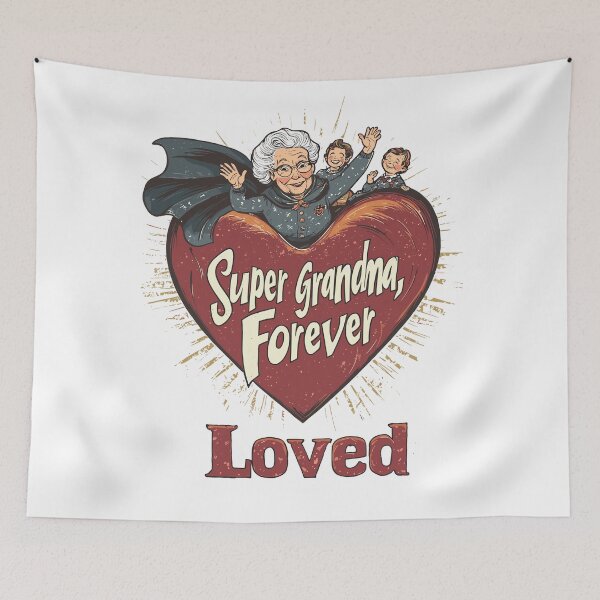 Item preview, "Super Grandma, Forever Loved" with Heart and Family Illustration designed and sold by ThreadQuirk.