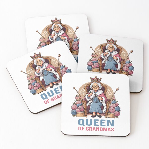 Item preview, "Queen of Grandmas" with Crown and Knitting Illustration designed and sold by ThreadQuirk.