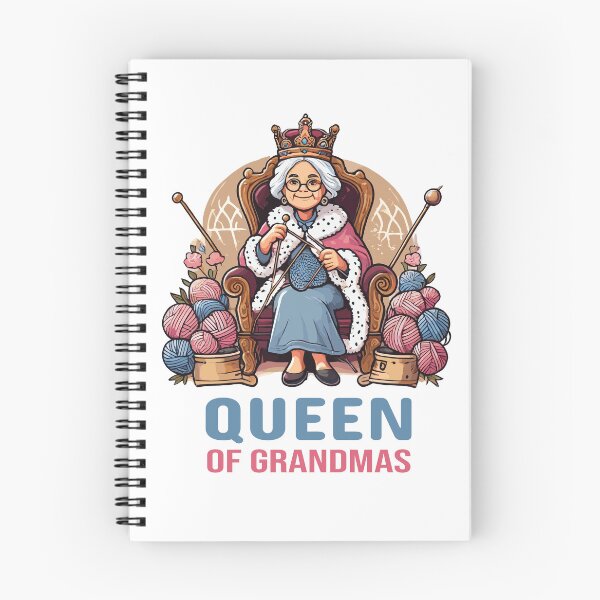 Item preview, "Queen of Grandmas" with Crown and Knitting Illustration designed and sold by ThreadQuirk.