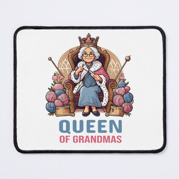 Item preview, "Queen of Grandmas" with Crown and Knitting Illustration designed and sold by ThreadQuirk.
