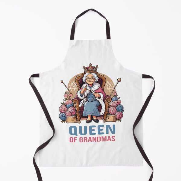 Item preview, "Queen of Grandmas" with Crown and Knitting Illustration designed and sold by ThreadQuirk.