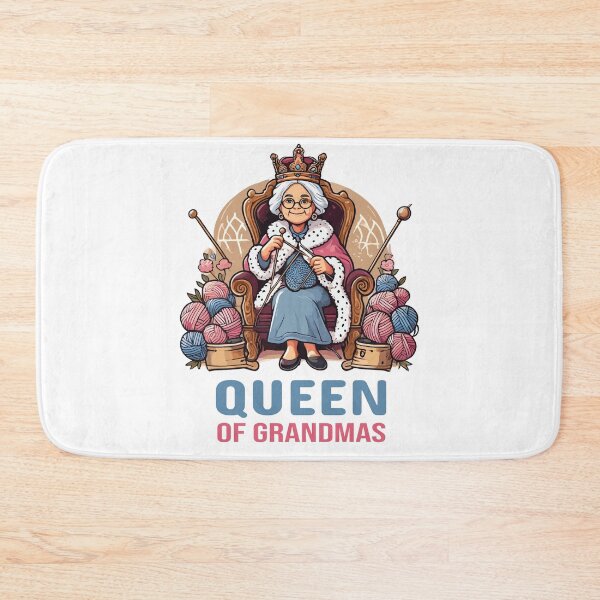 Item preview, "Queen of Grandmas" with Crown and Knitting Illustration designed and sold by ThreadQuirk.