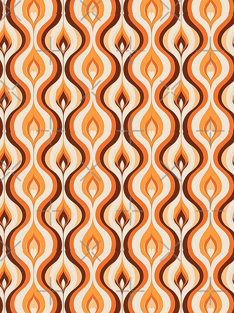 Colorful Retro Mid Century Modern Geometric Fluid Wavy Pattern  Orange, Brown Scarf