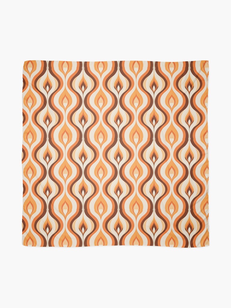 Colorful Retro Mid Century Modern Geometric Fluid Wavy Pattern  Orange, Brown Scarf