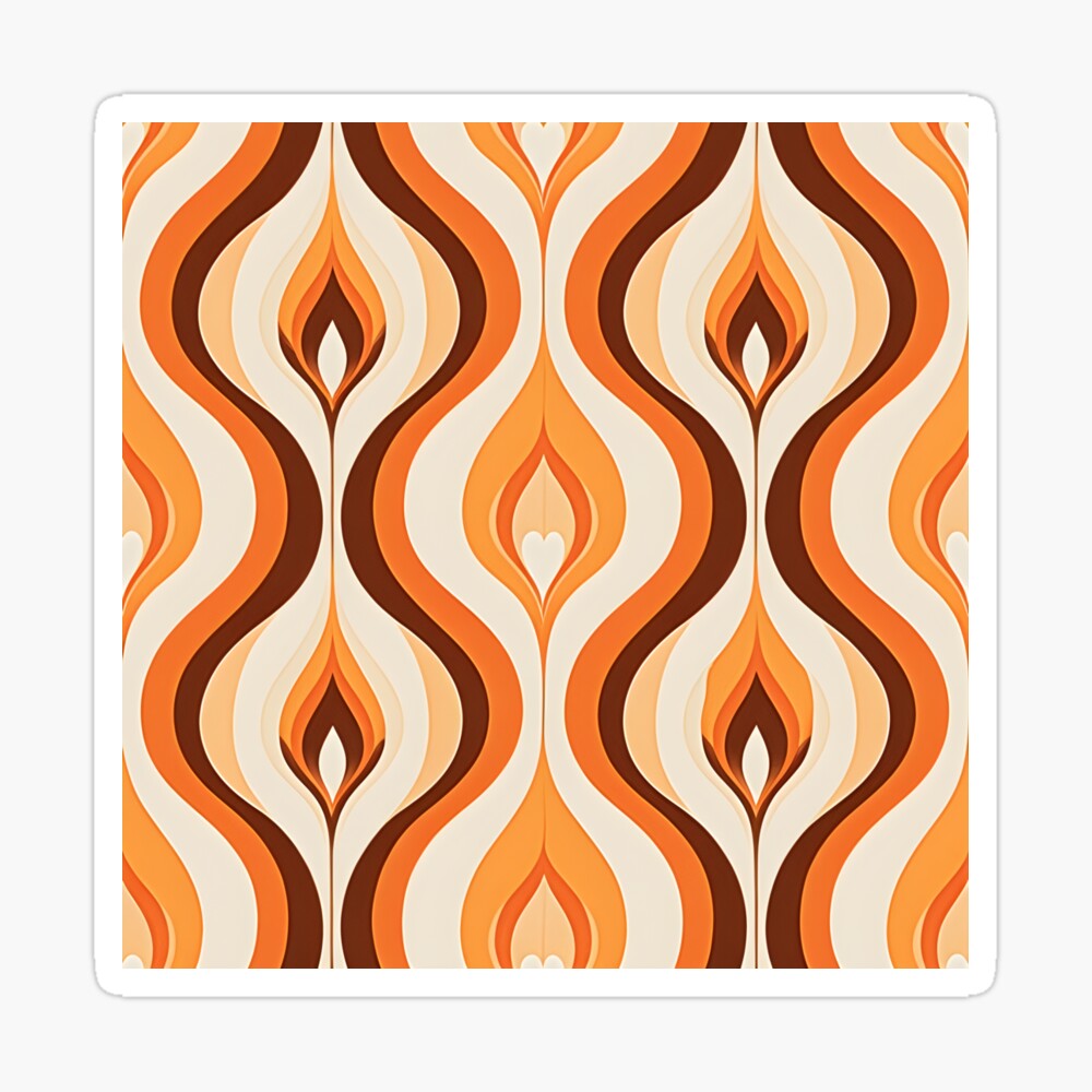 Colorful Retro Mid Century Modern Geometric Fluid Wavy Pattern  Orange, Brown Scarf