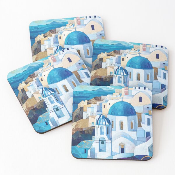 Item preview, Klimt Inspired Blue Domes of Oia designed and sold by JoyOnYourWall.