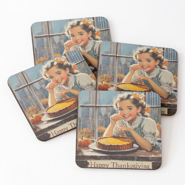 Item preview, Happy Thanksgiving Girl City Retro Postcard  designed and sold by The Art of Kkatarynka.