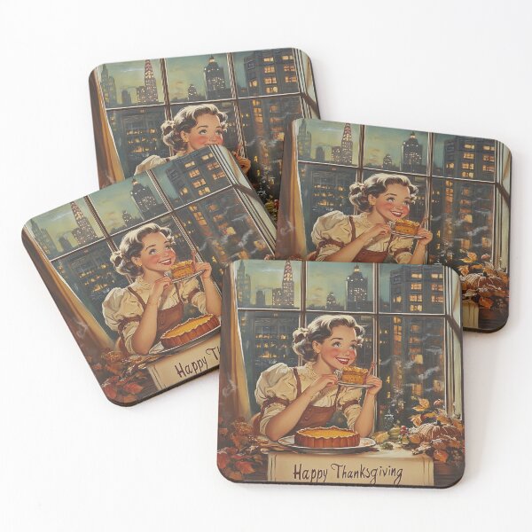 Item preview, Happy Thanksgiving Girl City Retro Postcard  designed and sold by The Art of Kkatarynka.