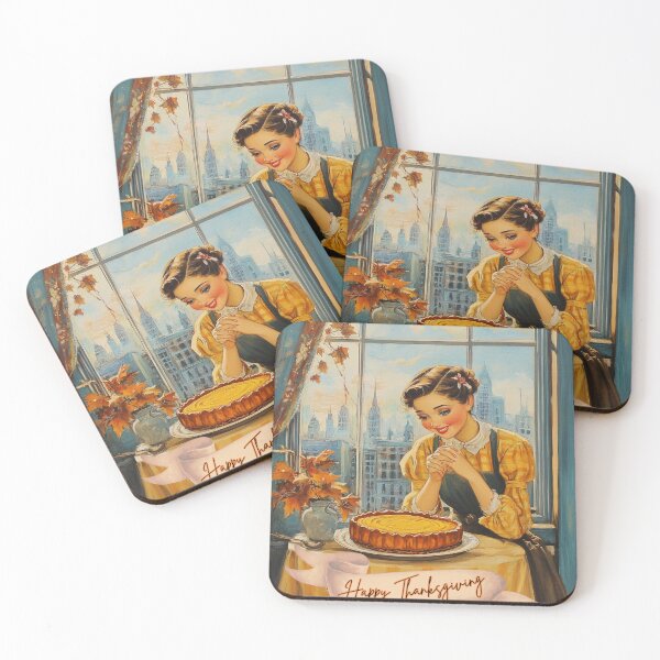 Item preview, Happy Thanksgiving Girl City Retro Postcard  designed and sold by The Art of Kkatarynka.