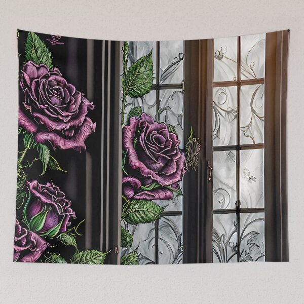 Item preview, Purple roses on a window - gothic style designed and sold by MarionsArt.