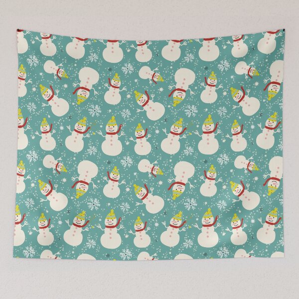 Item preview, Retro Christmas Hand drawn Cozy Snowman tossed with stars snowflakes designed and sold by sarakaquabubble.