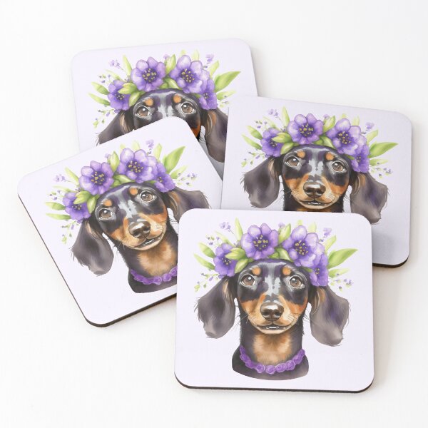 Item preview, Short Haired Dachshund Purple Flower Crown Watercolor designed and sold by Magnolia Valley Art.