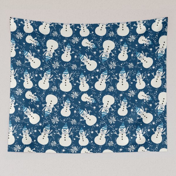 Item preview, Blue Silver Christmas Hand drawn Cozy Snowman tossed with stars snowflakes designed and sold by sarakaquabubble.