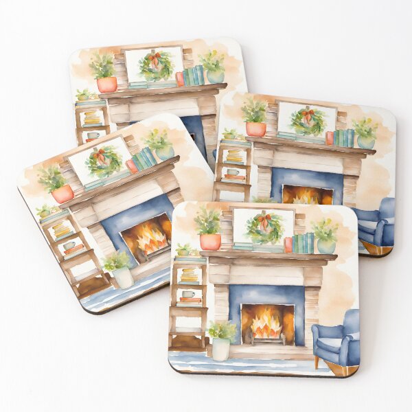 Item preview, Warm Fireplace Book Nook Watercolor 2 designed and sold by Tom-Johnson.