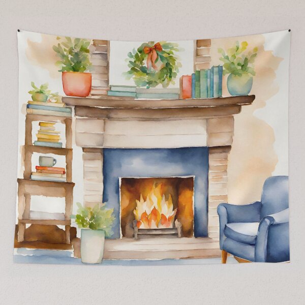 Item preview, Warm Fireplace Book Nook Watercolor 2 designed and sold by Tom-Johnson.