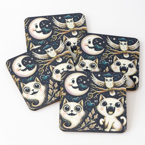 Item preview, Ghost Cat And Vampire Cat With An Owl D9 In Solid Background designed and sold by HappyHavenStu.
