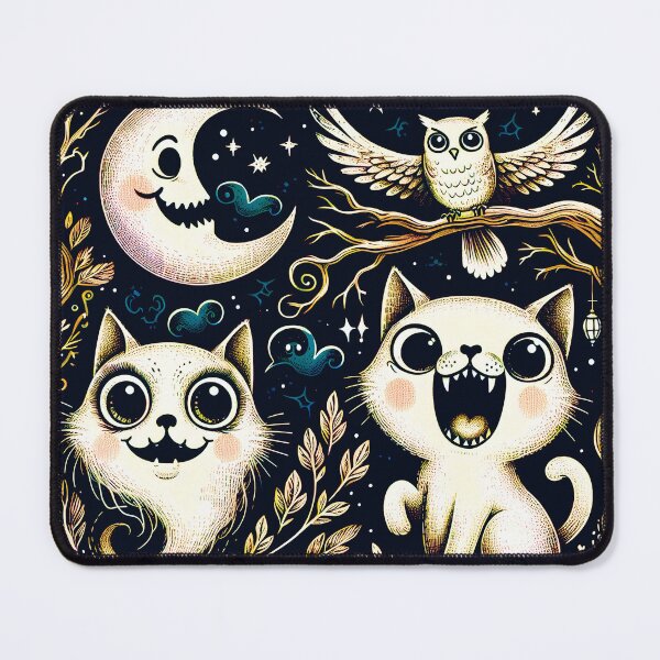 Item preview, Ghost Cat And Vampire Cat With An Owl D9 In Solid Background designed and sold by HappyHavenStu.