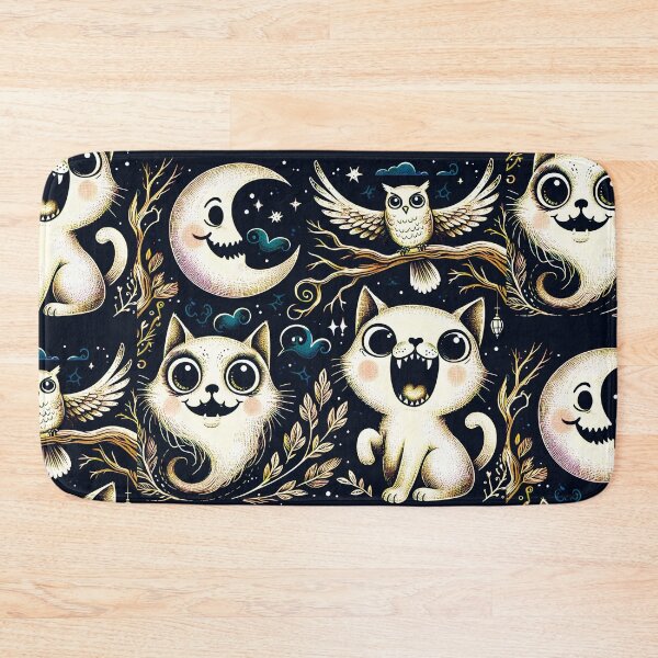 Item preview, Ghost Cat And Vampire Cat With An Owl D9 In Solid Background designed and sold by HappyHavenStu.