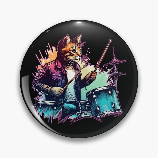 Item preview, Cat Drummer Retro Watercolor Splash Art designed and sold by TomFrontierArt.