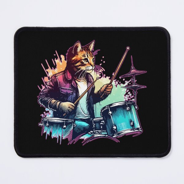 Item preview, Cat Drummer Retro Watercolor Splash Art designed and sold by TomFrontierArt.