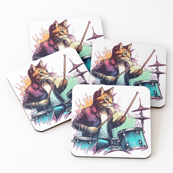 Item preview, Cat Drummer Retro Watercolor Splash Art designed and sold by TomFrontierArt.