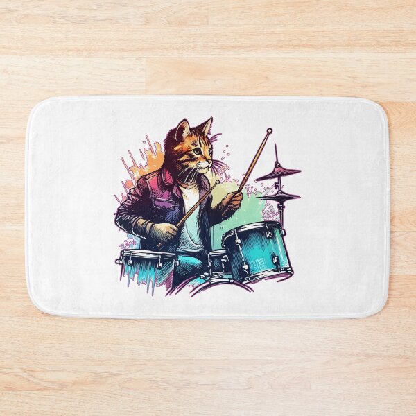Item preview, Cat Drummer Retro Watercolor Splash Art designed and sold by TomFrontierArt.