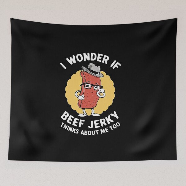 Item preview, I Wonder If Beef Jerky Thinks About Me Too - Funny Cartoon Design for Snack Lovers, Food Humor, Quirky Gift for Friends, Family & Foodies designed and sold by love3617.
