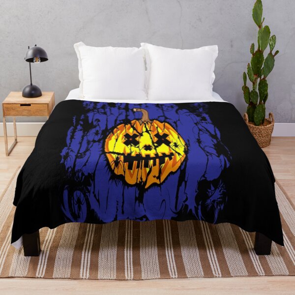 Item preview, pumpkin orange color and dark spider on blue background designed and sold by TYTOS-SHOP.