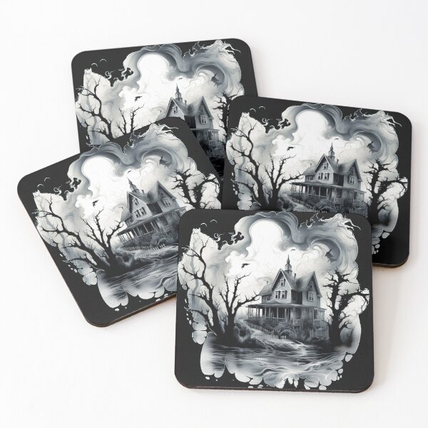 Item preview, haunted house ghost landscape black white landscape designed and sold by G-M-Designs.