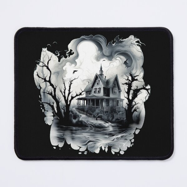 Item preview, haunted house ghost landscape black white landscape designed and sold by G-M-Designs.