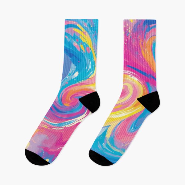 Aperçu de l'œuvre Motif Tie-Dye tourbillonnant bleu électrique rose vif jaune soleil créée et vendue par InkyFigment.