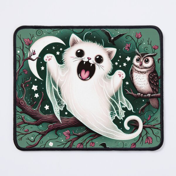 Item preview, Ghost Cat With An Owl D7 In Solid Background designed and sold by HappyHavenStu.