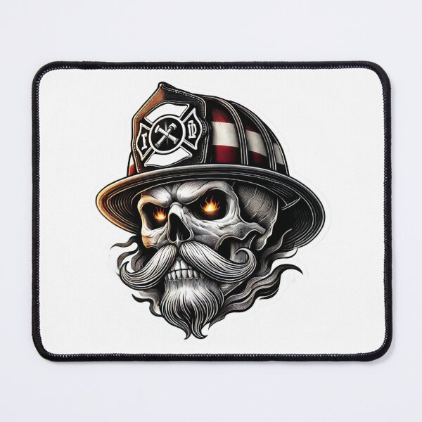 Item preview, Firefighter Skull with flaming eyes and a helmet designed and sold by BrinaandPops.